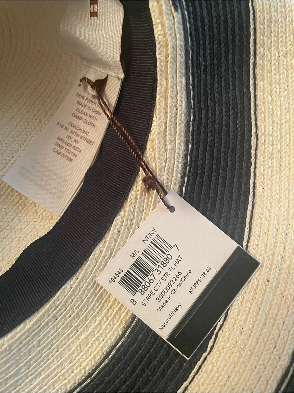 Coach City Striped Wide Brim Sun Hat - Navy and White